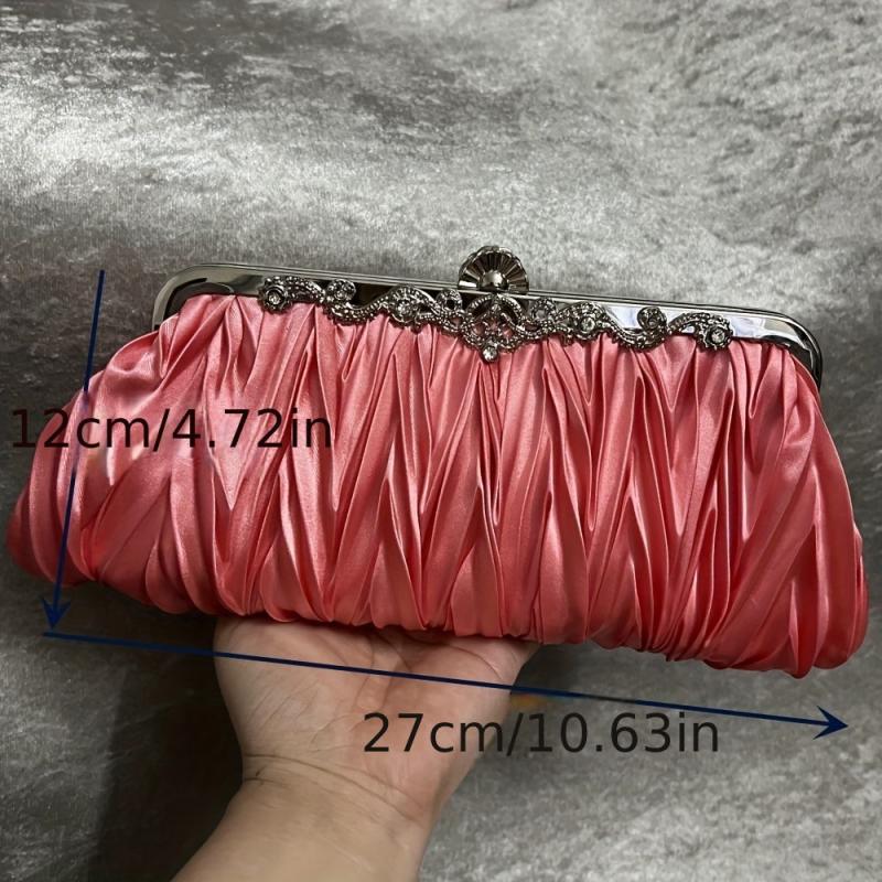 Ruched Evening Clutch Formal Dinner Handbag For Wedding Party