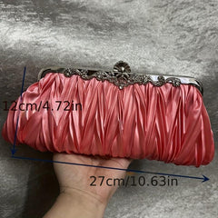 Ruched Evening Clutch Formal Dinner Handbag For Wedding Party