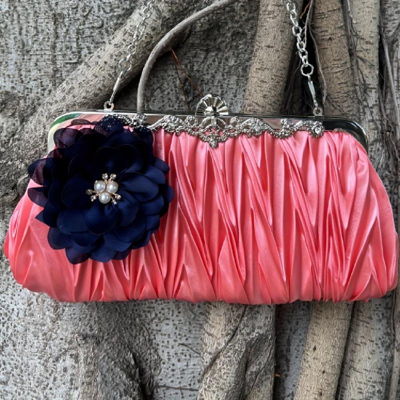 Ruched Evening Clutch Formal Dinner Handbag For Wedding Party