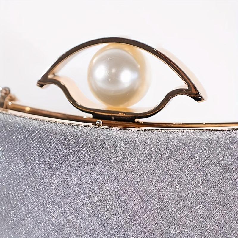 Glitter Evening Purse Faux Pearl Clutch Handbag Wedding Party Prom