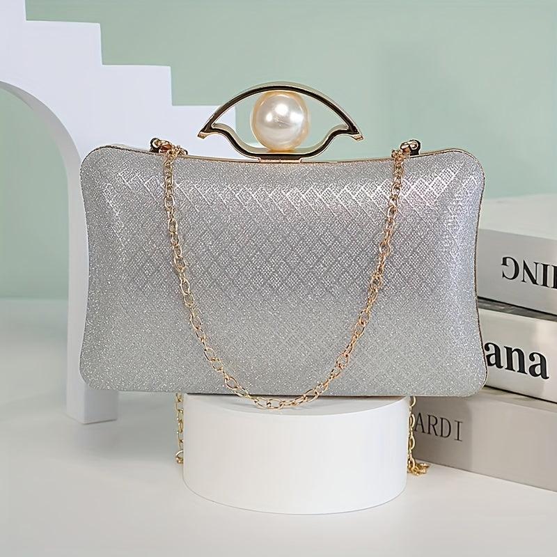 Glitter Evening Purse Faux Pearl Clutch Handbag Wedding Party Prom