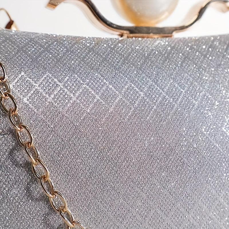 Glitter Evening Purse Faux Pearl Clutch Handbag Wedding Party Prom