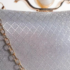 Glitter Evening Purse Faux Pearl Clutch Handbag Wedding Party Prom