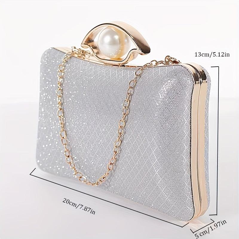 Glitter Evening Purse Faux Pearl Clutch Handbag Wedding Party Prom