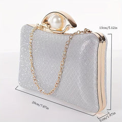 Glitter Evening Purse Faux Pearl Clutch Handbag Wedding Party Prom