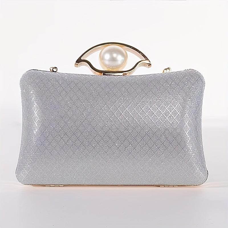Glitter Evening Purse Faux Pearl Clutch Handbag Wedding Party Prom