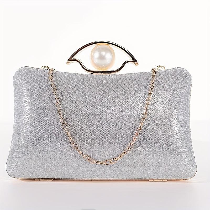 Glitter Evening Purse Faux Pearl Clutch Handbag Wedding Party Prom