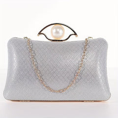 Glitter Evening Purse Faux Pearl Clutch Handbag Wedding Party Prom