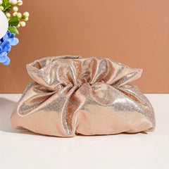 Small Glossy Pleated Metal Chain Clutch Bag Elegant Cloth Purse