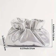 Small Glossy Pleated Metal Chain Clutch Bag Elegant Cloth Purse