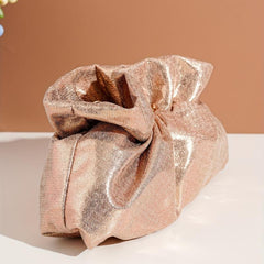 Small Glossy Pleated Metal Chain Clutch Bag Elegant Cloth Purse