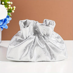 Small Glossy Pleated Metal Chain Clutch Bag Elegant Cloth Purse