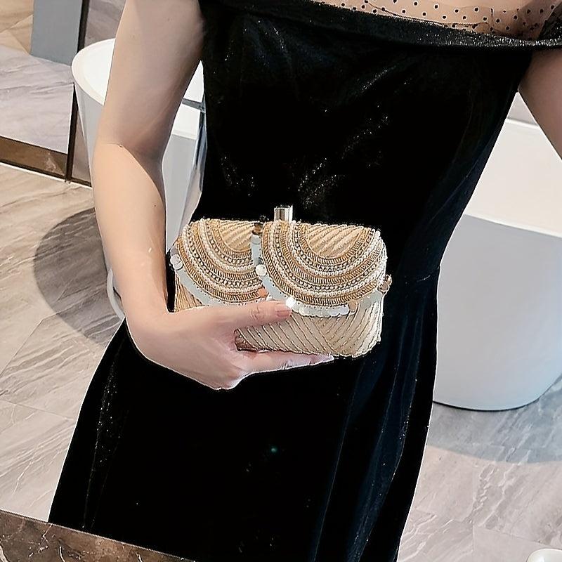 Sequin Glitter Clutch Bag Textured PU Leather Frame Elegant Evening Bag