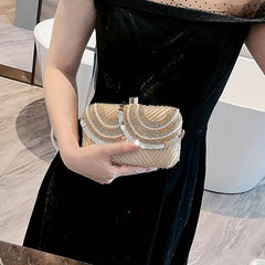 Sequin Glitter Clutch Bag Textured PU Leather Frame Elegant Evening Bag