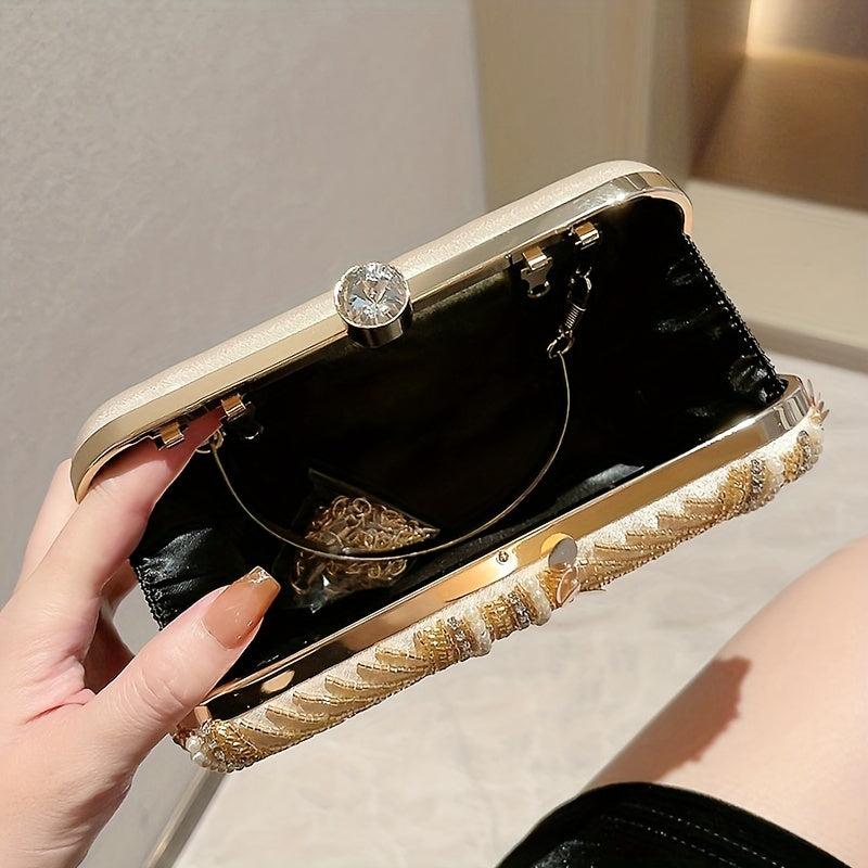 Sequin Glitter Clutch Bag Textured PU Leather Frame Elegant Evening Bag