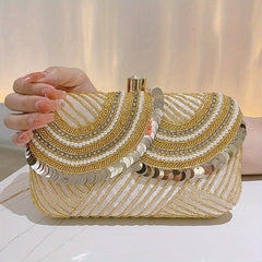 Sequin Glitter Clutch Bag Textured PU Leather Frame Elegant Evening Bag