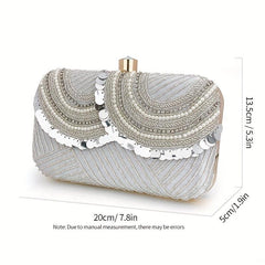 Sequin Glitter Clutch Bag Textured PU Leather Frame Elegant Evening Bag