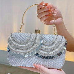 Sequin Glitter Clutch Bag Textured PU Leather Frame Elegant Evening Bag