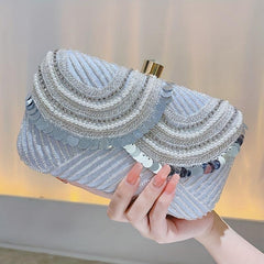 Sequin Glitter Clutch Bag Textured PU Leather Frame Elegant Evening Bag