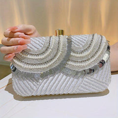 Sequin Glitter Clutch Bag Textured PU Leather Frame Elegant Evening Bag