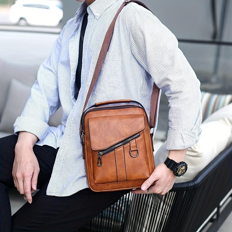 Men's PU Leather Crossbody Chest Bag for Travel Sport Camping