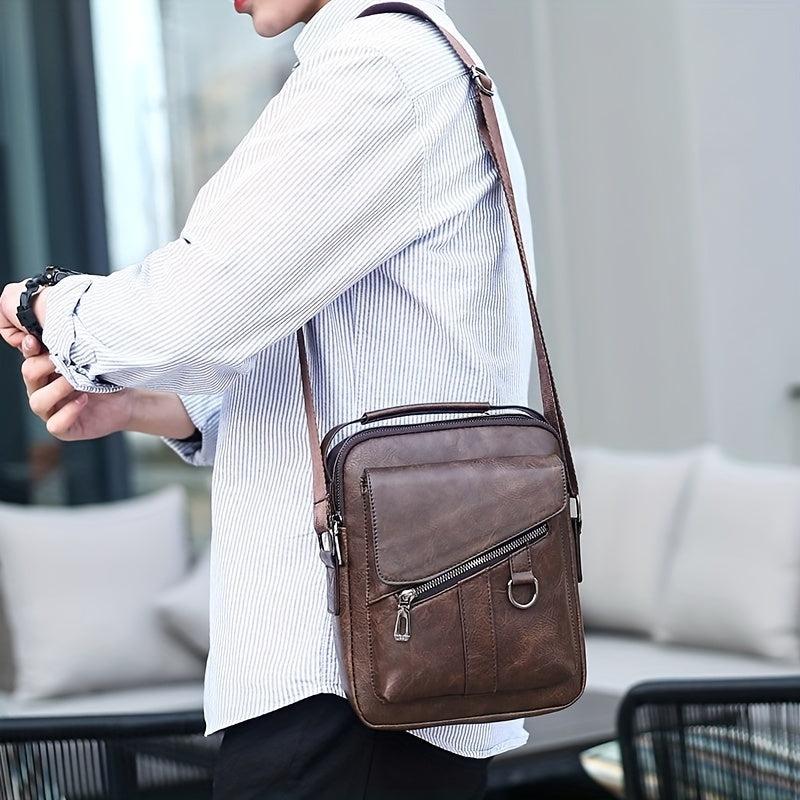 Men's PU Leather Crossbody Chest Bag for Travel Sport Camping
