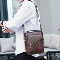 Men's PU Leather Crossbody Chest Bag for Travel Sport Camping