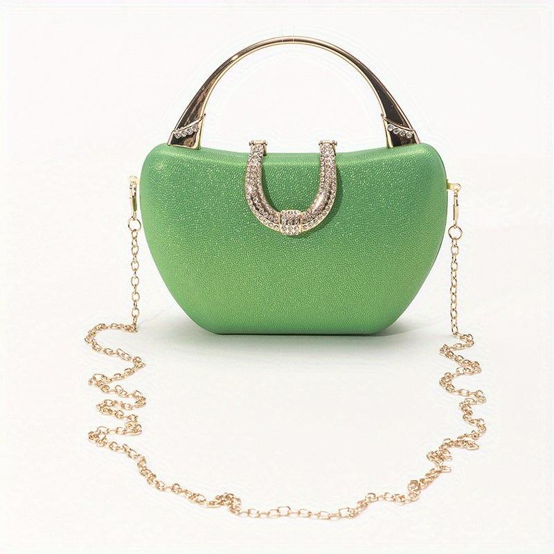 Vintage Glitter Satchel Evening Bag with Chain Strap