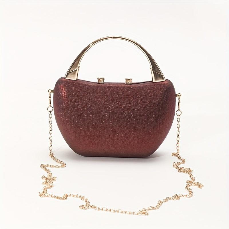 Vintage Glitter Satchel Evening Bag with Chain Strap