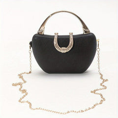 Vintage Glitter Satchel Evening Bag with Chain Strap
