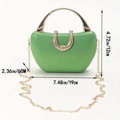 Vintage Glitter Satchel Evening Bag with Chain Strap