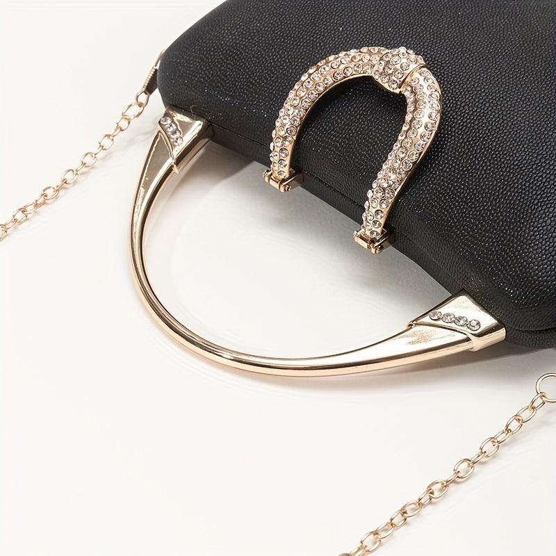 Vintage Glitter Satchel Evening Bag with Chain Strap