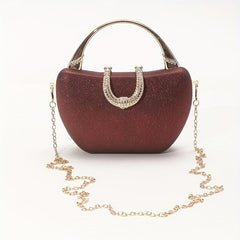 Vintage Glitter Satchel Evening Bag with Chain Strap