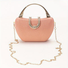 Vintage Glitter Satchel Evening Bag with Chain Strap