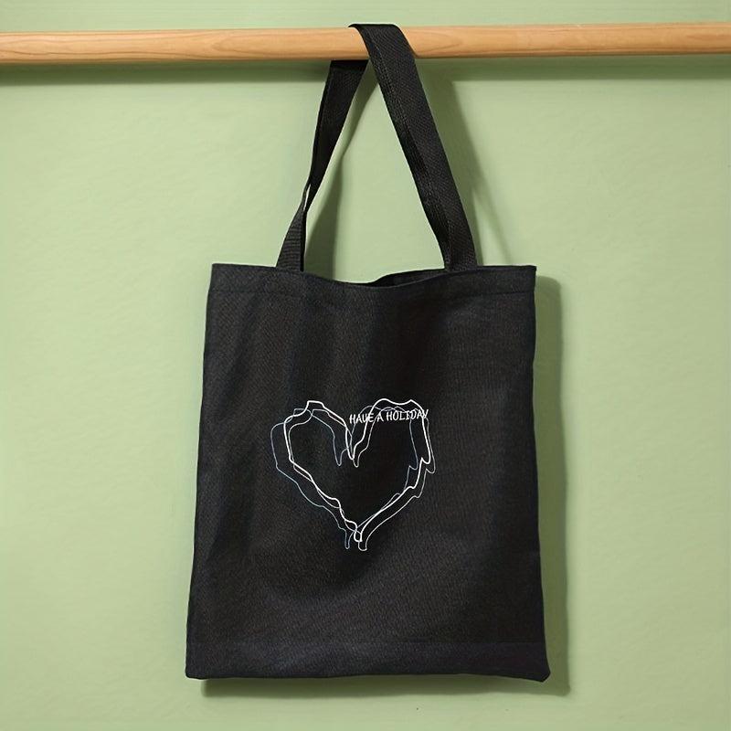 Line Love Print Shoulder Bag Lightweight All Match Storage Bag