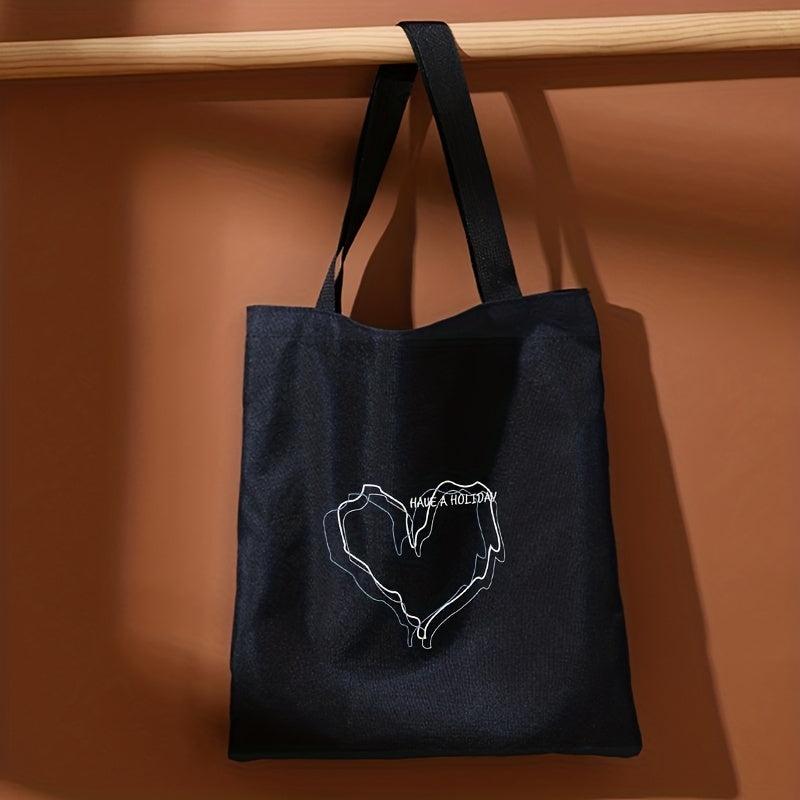 Line Love Print Shoulder Bag Lightweight All Match Storage Bag
