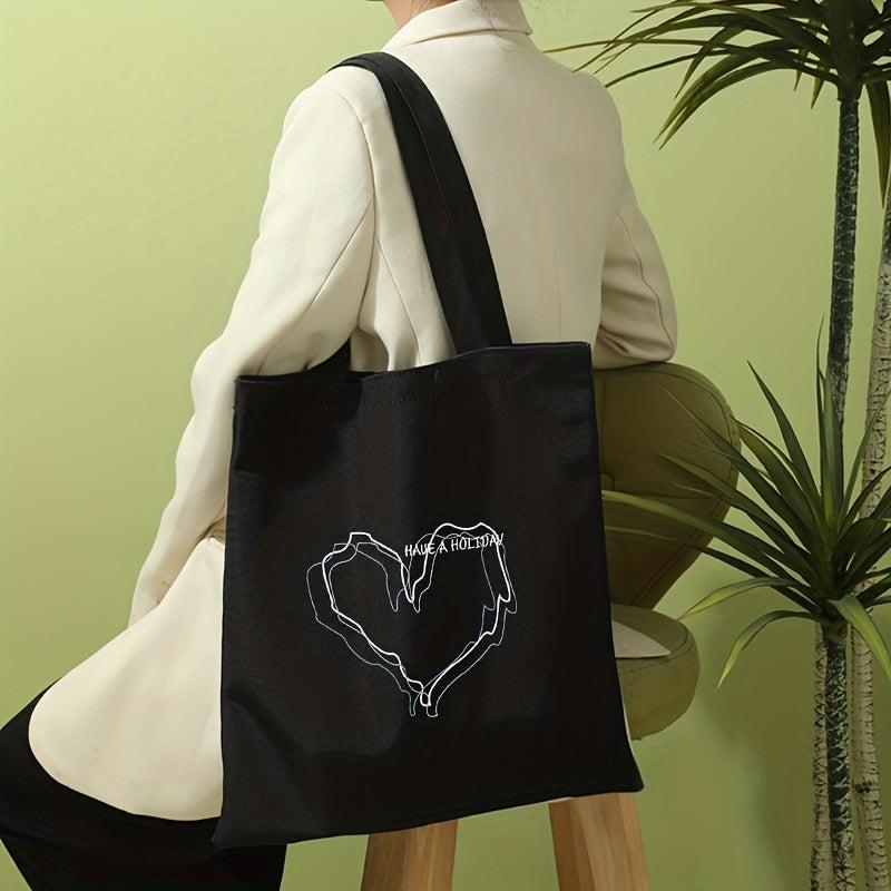 Line Love Print Shoulder Bag Lightweight All Match Storage Bag
