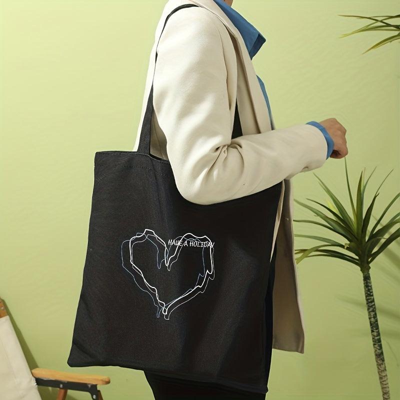 Line Love Print Shoulder Bag Lightweight All Match Storage Bag