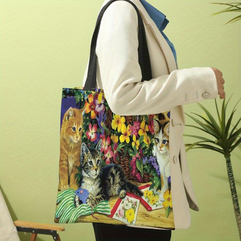 Cats Pattern Canvas Tote Bag Large Capacity Shoulder Bag