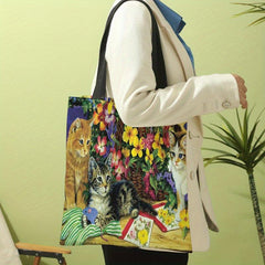 Cats Pattern Canvas Tote Bag Large Capacity Shoulder Bag