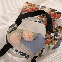 Cats Pattern Canvas Tote Bag Large Capacity Shoulder Bag