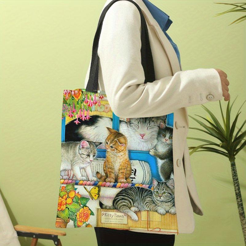 Cats Pattern Canvas Tote Bag Large Capacity Shoulder Bag