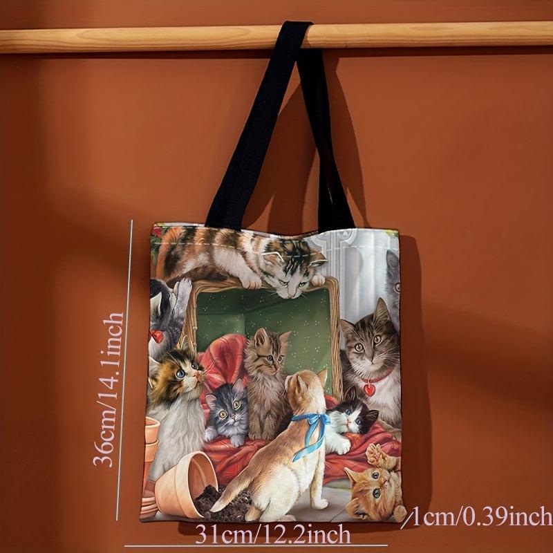 Cats Pattern Canvas Tote Bag Large Capacity Shoulder Bag