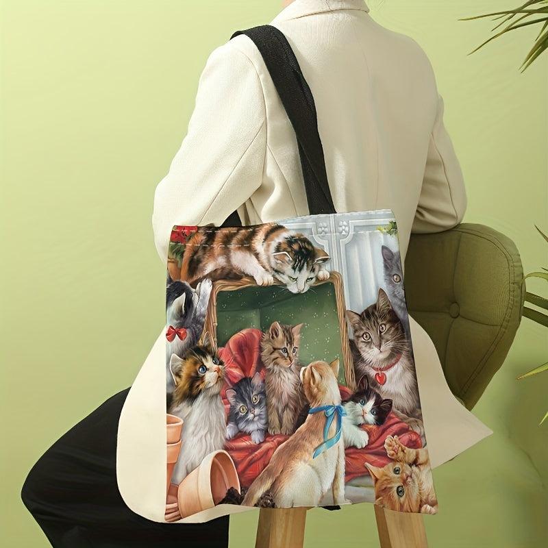 Cats Pattern Canvas Tote Bag Large Capacity Shoulder Bag
