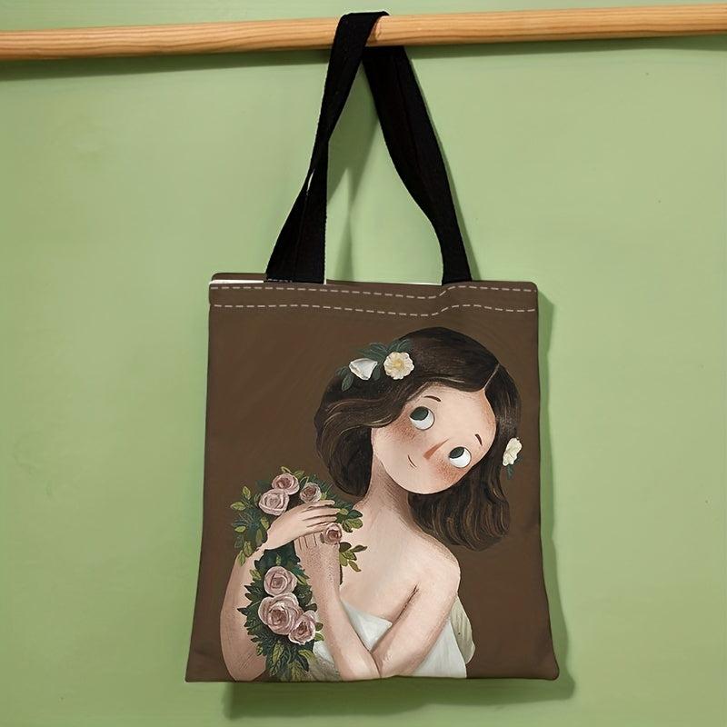 Cartoon Girl Pattern Shoulder Bag Lightweight Shopper Bag