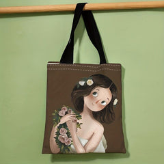 Cartoon Girl Pattern Shoulder Bag Lightweight Shopper Bag