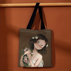 Cartoon Girl Pattern Shoulder Bag Lightweight Shopper Bag