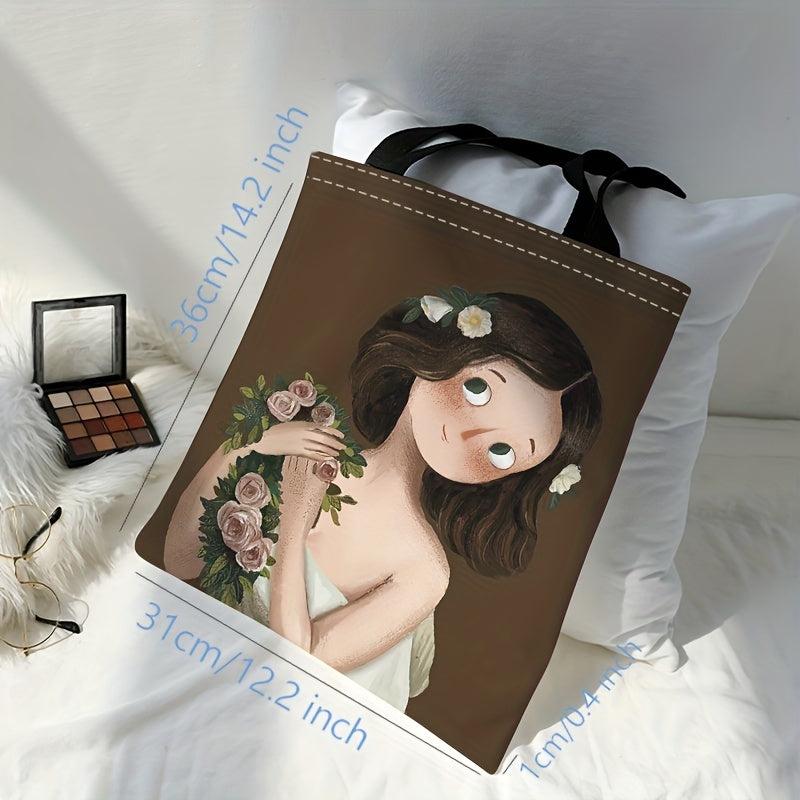 Cartoon Girl Pattern Shoulder Bag Lightweight Shopper Bag