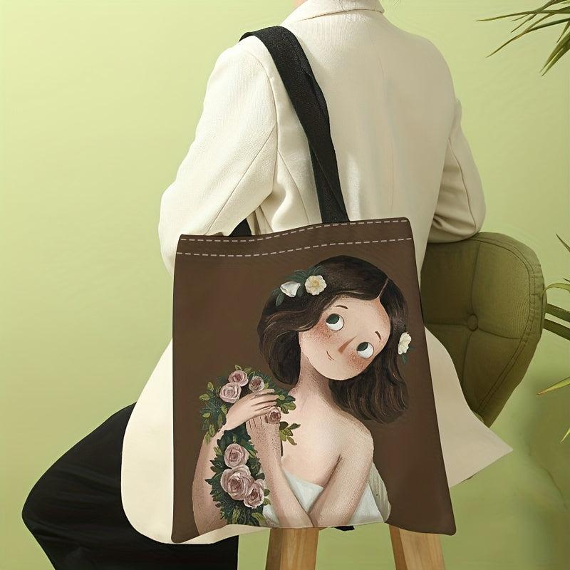 Cartoon Girl Pattern Shoulder Bag Lightweight Shopper Bag