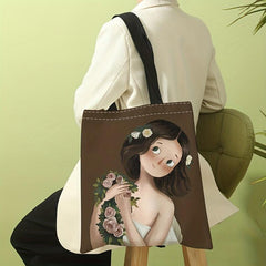Cartoon Girl Pattern Shoulder Bag Lightweight Shopper Bag